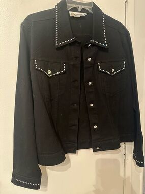 Christine Alexander Black Denim Jacket with Studded Trim